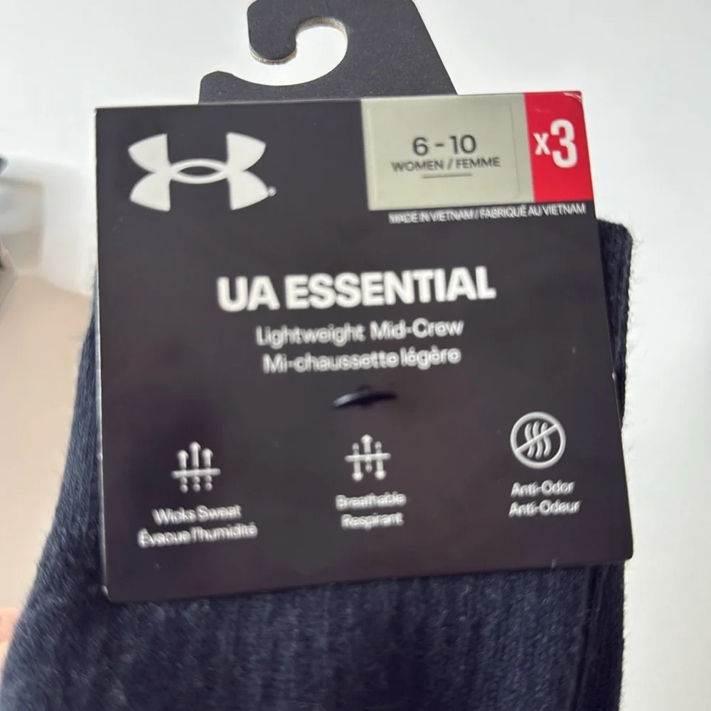 Under Armour UA Essential Mid Crew Socks 6 Pairs Size 6-10